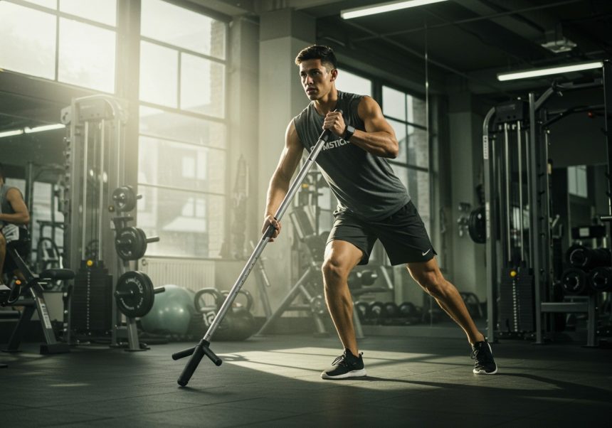 Un bărbat antrenându-se cu un Gymstick într-o sală de sport modernă.