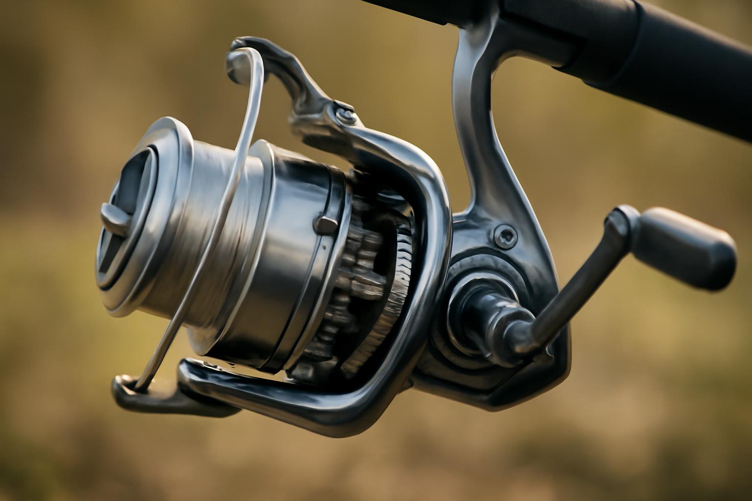 Mulineta de pescuit detaliată, evidențiind componentele esențiale pentru funcționare.